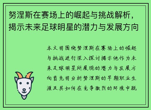 努涅斯在赛场上的崛起与挑战解析,揭示未来足球明星的潜力与发展方向