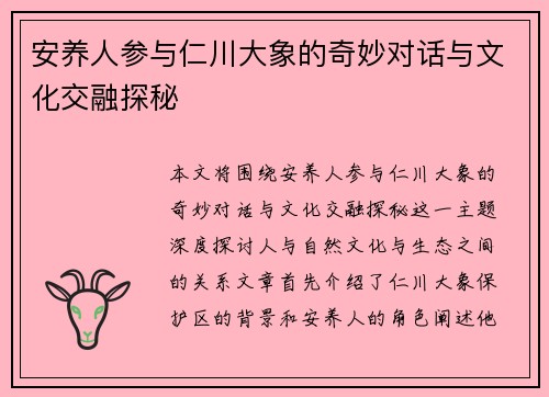 安养人参与仁川大象的奇妙对话与文化交融探秘