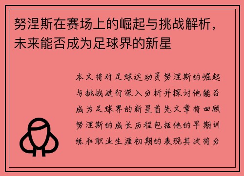 努涅斯在赛场上的崛起与挑战解析,未来能否成为足球界的新星