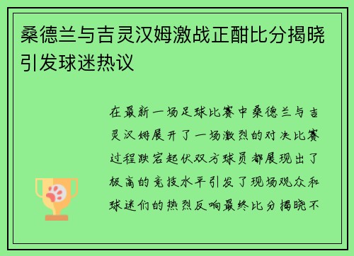 桑德兰与吉灵汉姆激战正酣比分揭晓引发球迷热议